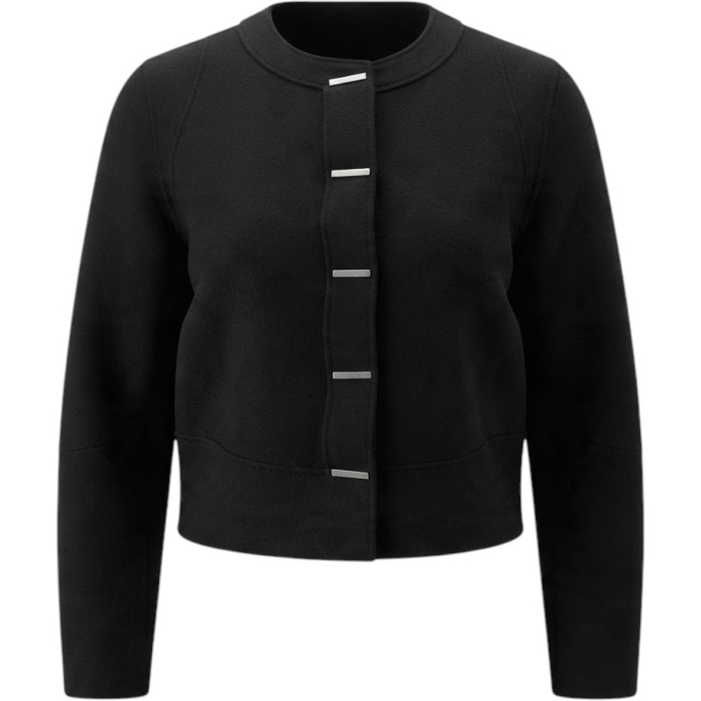 Elie Tahari Black Cropped Jacket Silver Bar Accents Snap Front Size 8 E90EA107
